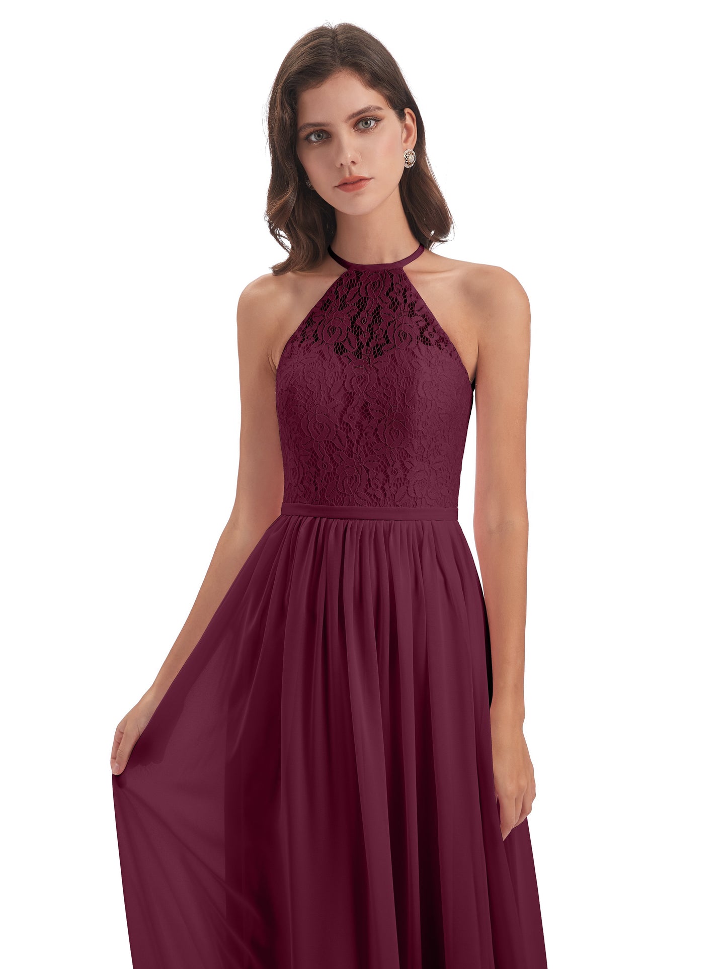 Magdalena Halter Keyhole Lace Long Bridesmaid Dresses