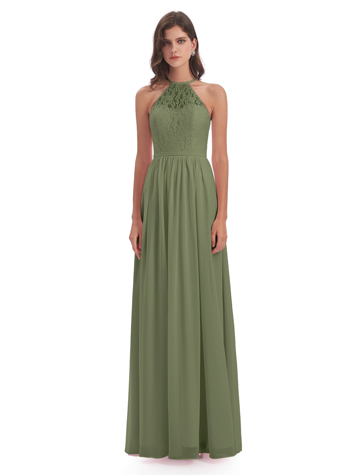Magdalena Halter Keyhole Lace Long Bridesmaid Dresses