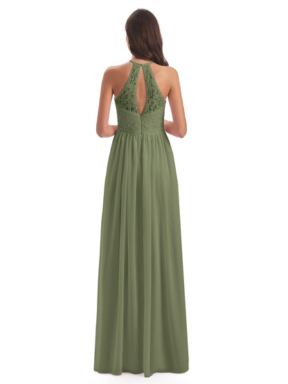 Magdalena Halter Keyhole Lace Long Bridesmaid Dresses