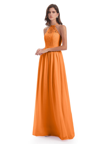 Magdalena Halter Keyhole Lace Long Bridesmaid Dresses