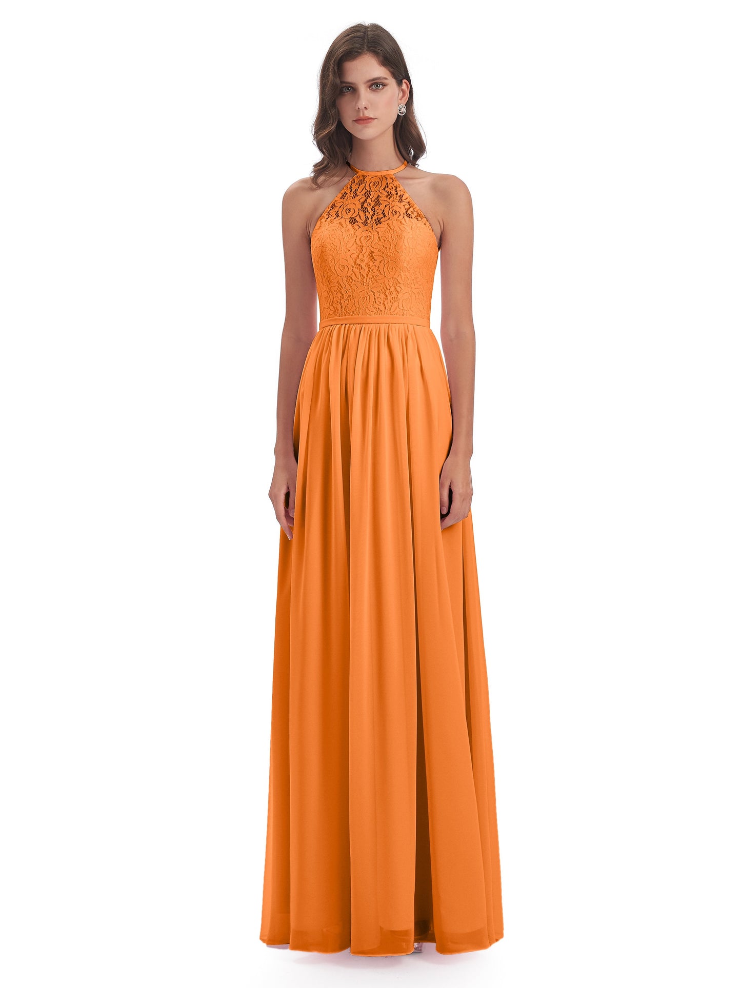 Magdalena Halter Keyhole Lace Long Bridesmaid Dresses
