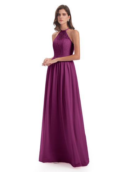 Magdalena Halter Keyhole Lace Long Bridesmaid Dresses
