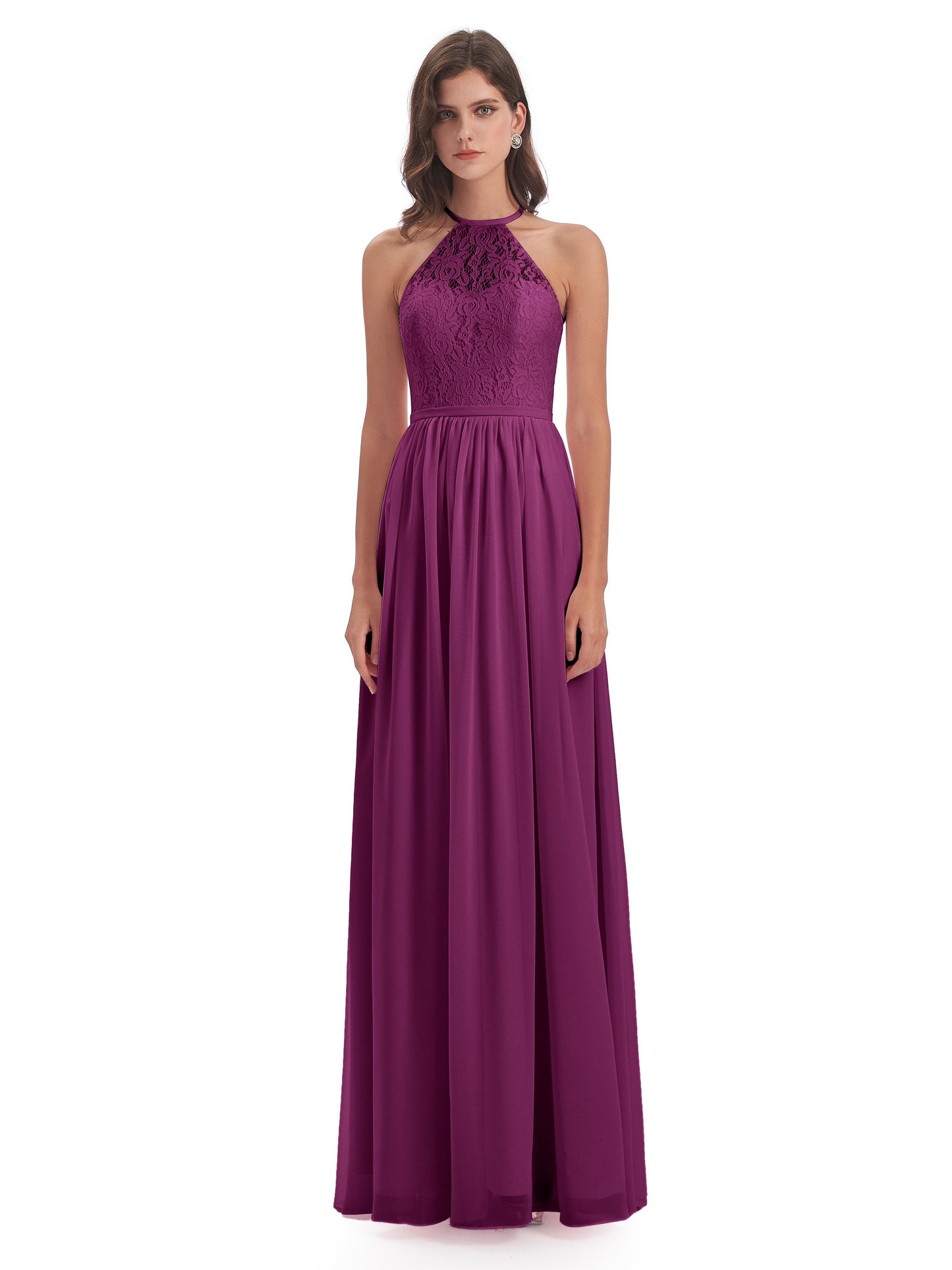 Magdalena Halter Keyhole Lace Long Bridesmaid Dresses