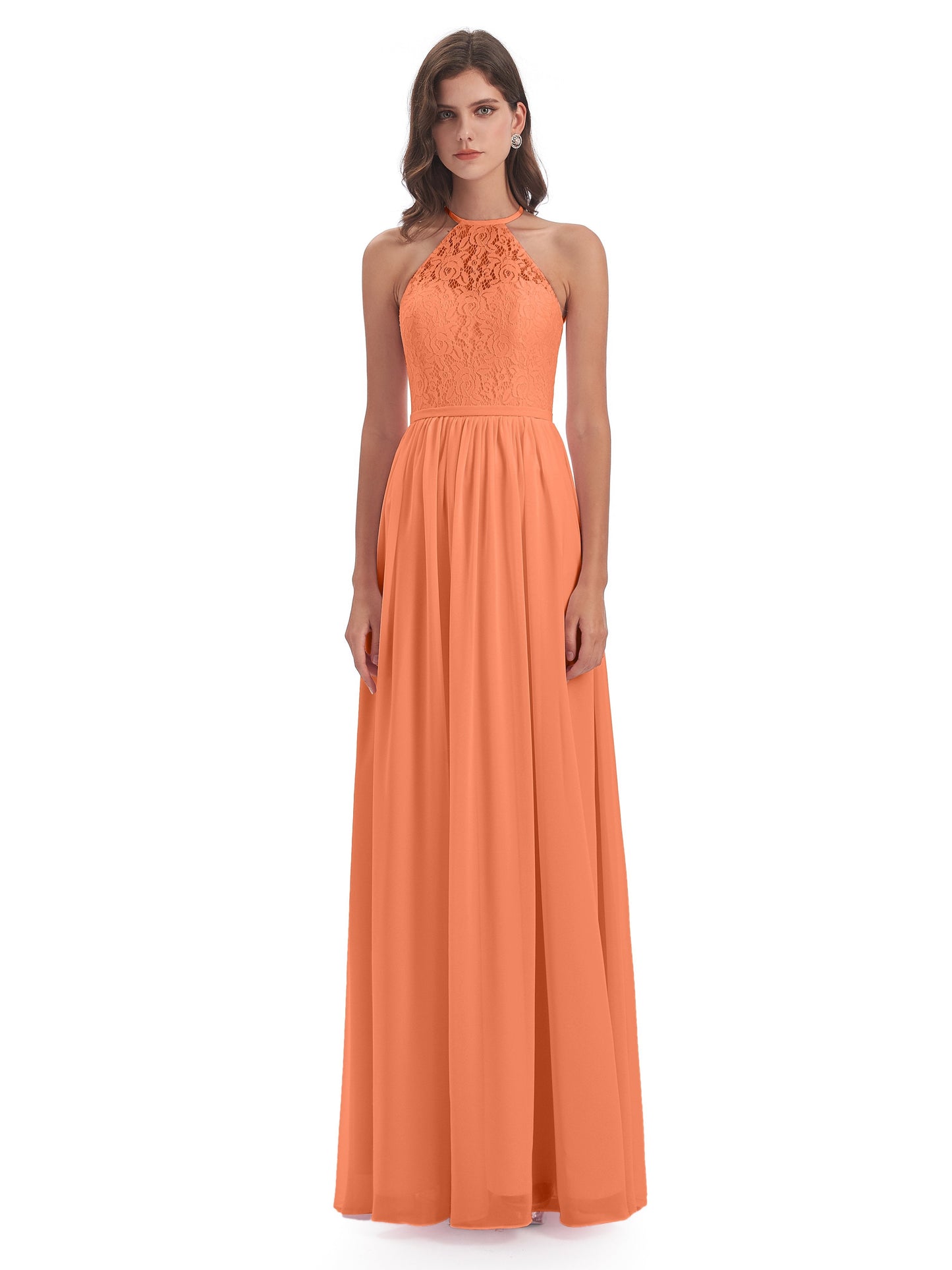 Magdalena Halter Keyhole Lace Long Bridesmaid Dresses