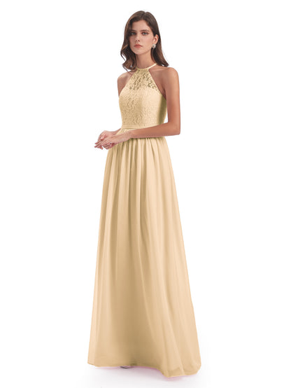 Magdalena Halter Keyhole Lace Long Bridesmaid Dresses