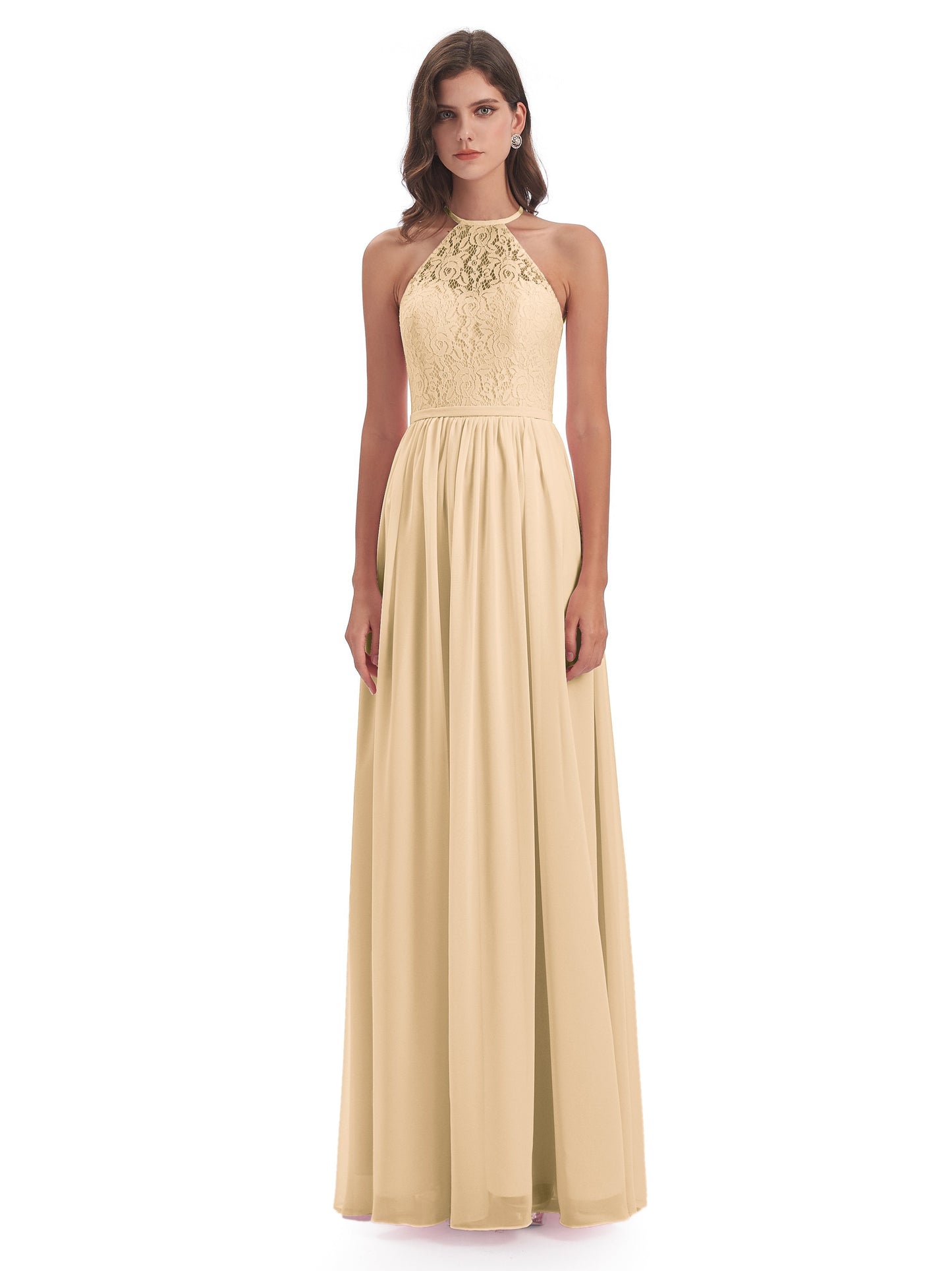 Magdalena Halter Keyhole Lace Long Bridesmaid Dresses