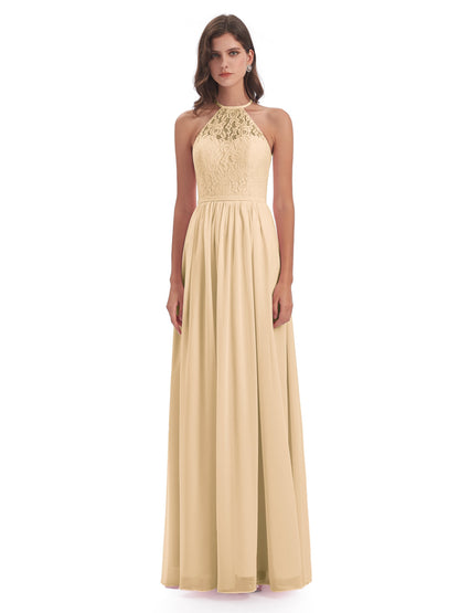 Magdalena Halter Keyhole Lace Long Bridesmaid Dresses