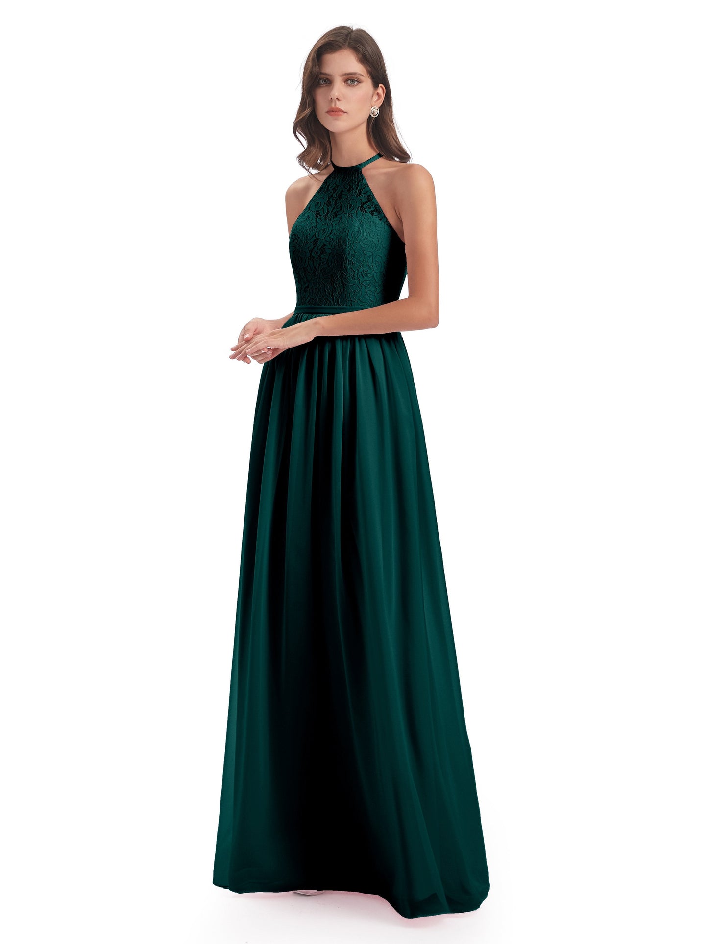 Magdalena Halter Keyhole Lace Long Bridesmaid Dresses