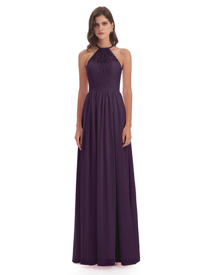 Magdalena Halter Keyhole Lace Long Bridesmaid Dresses