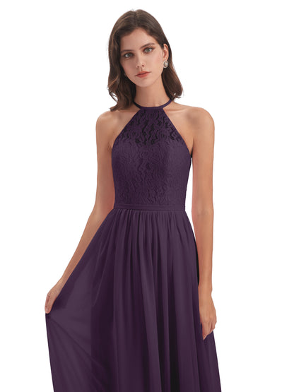 Magdalena Halter Keyhole Lace Long Bridesmaid Dresses