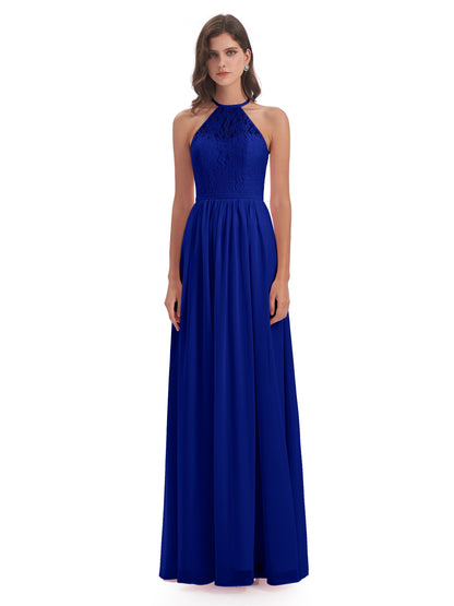 Magdalena Halter Keyhole Lace Long Bridesmaid Dresses