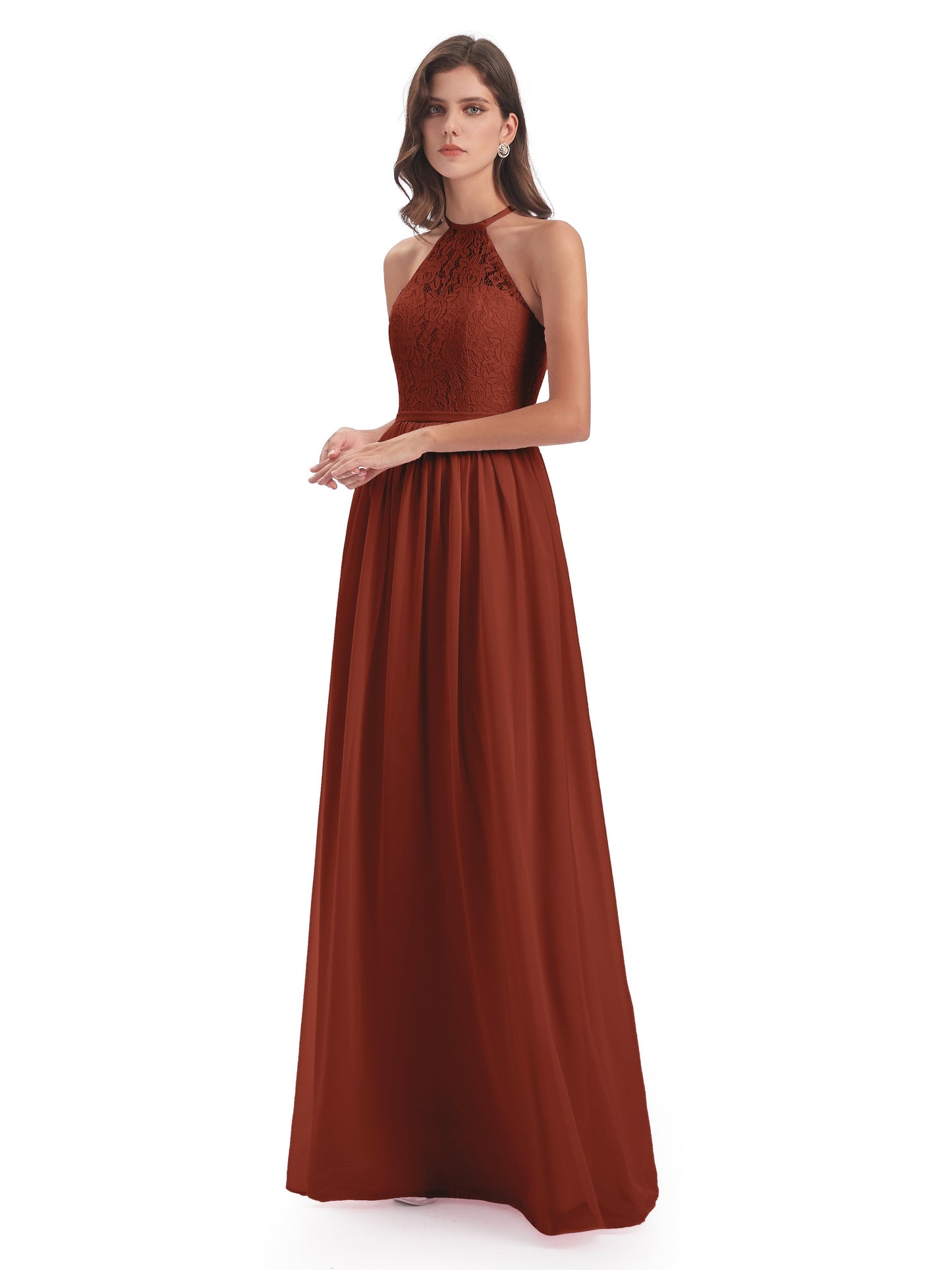 Magdalena Halter Keyhole Lace Long Bridesmaid Dresses