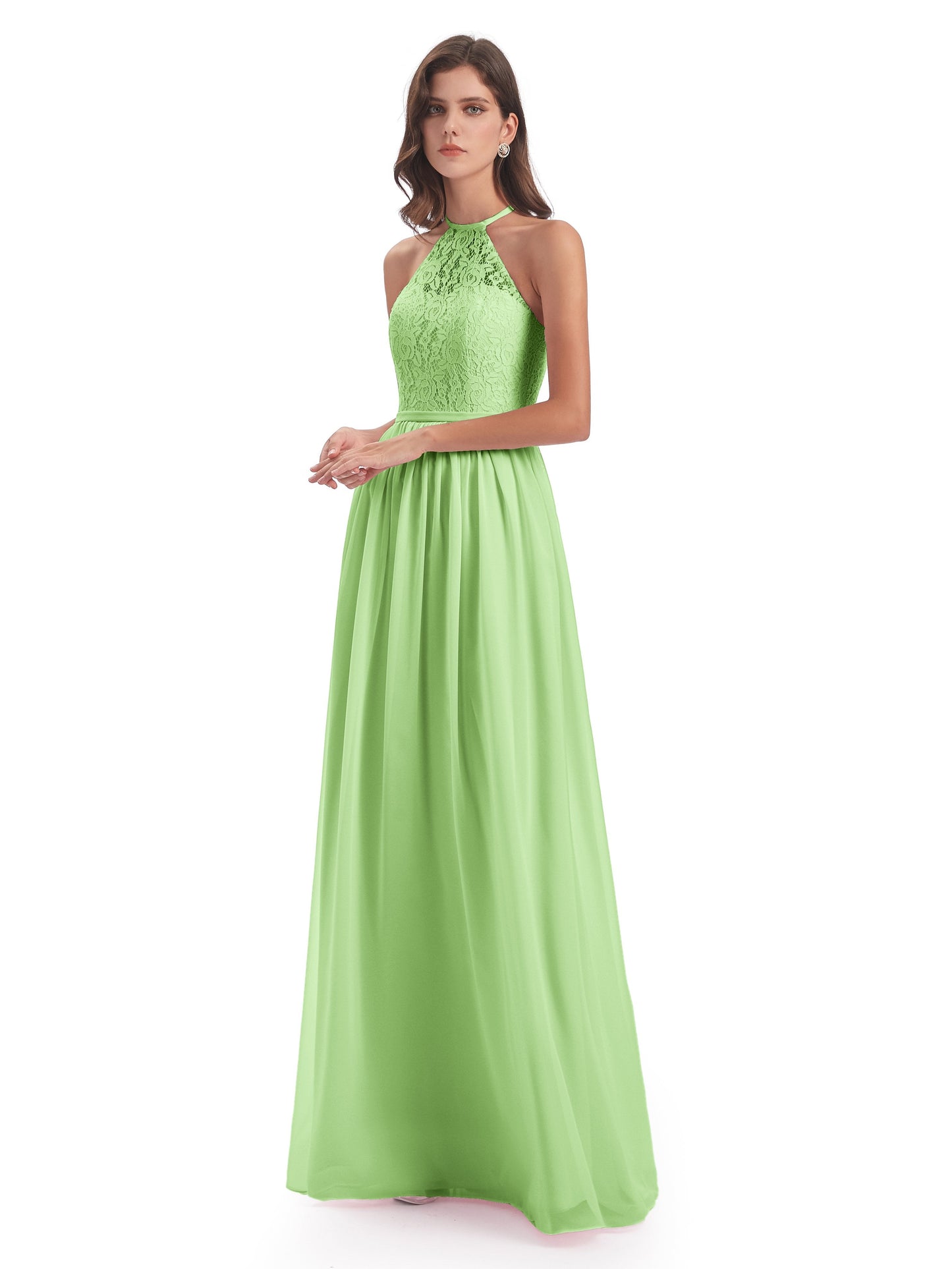 Magdalena Halter Keyhole Lace Long Bridesmaid Dresses