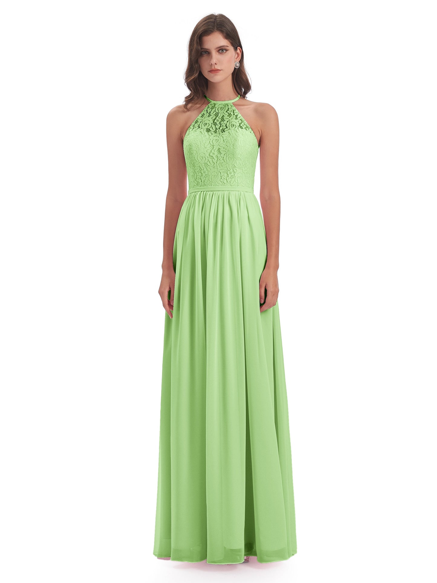 Magdalena Halter Keyhole Lace Long Bridesmaid Dresses