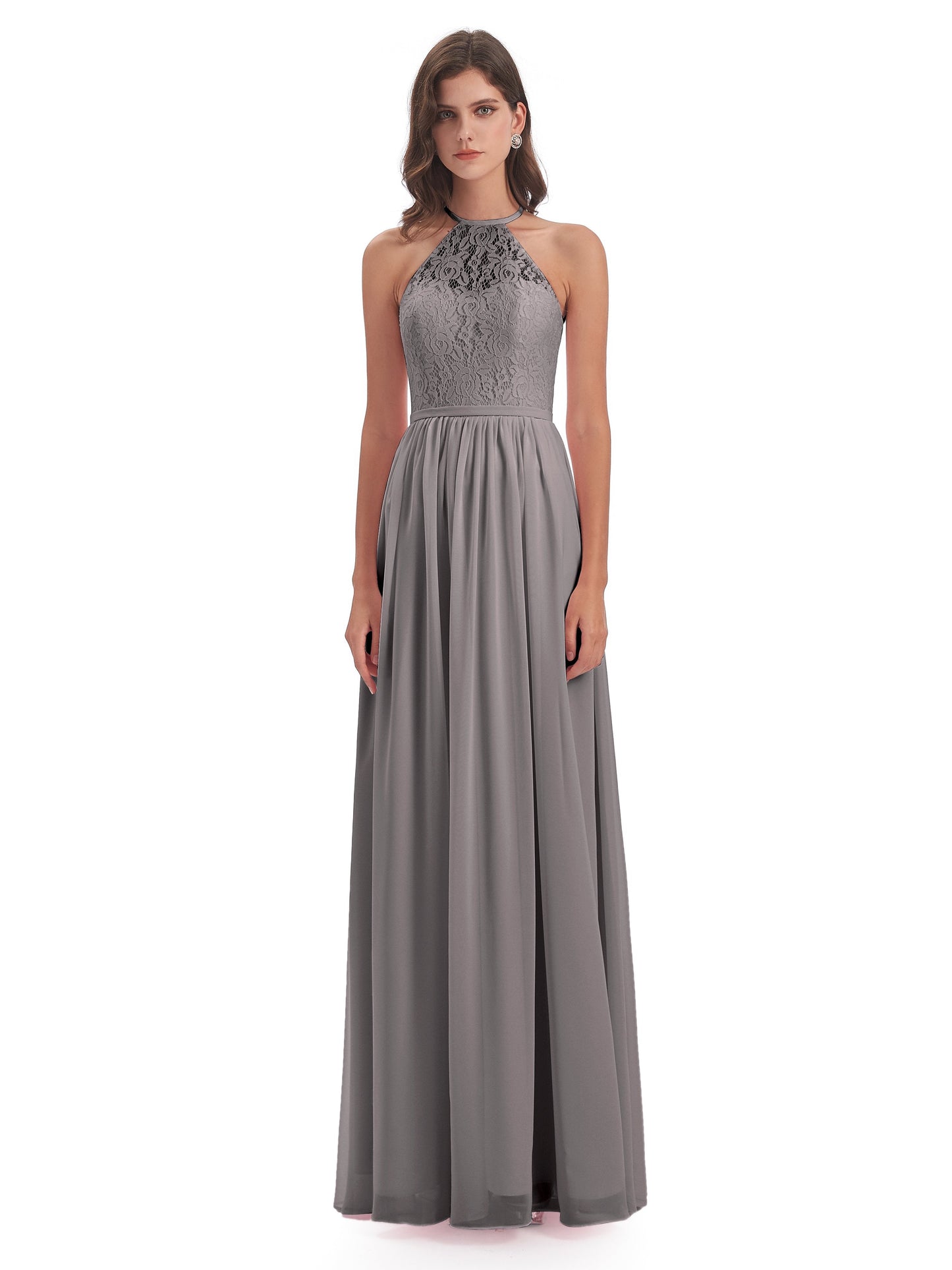 Magdalena Halter Keyhole Lace Long Bridesmaid Dresses