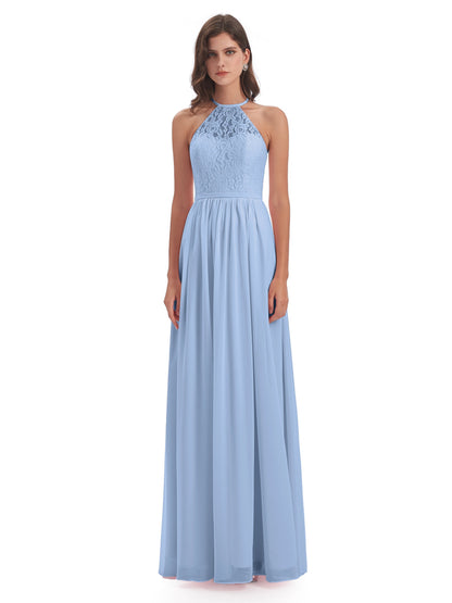 Magdalena Halter Keyhole Lace Long Bridesmaid Dresses