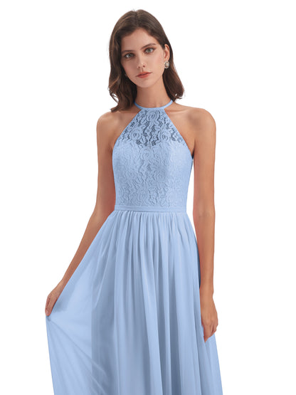 Magdalena Halter Keyhole Lace Long Bridesmaid Dresses