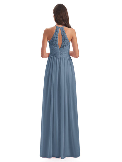 Magdalena Halter Keyhole Lace Long Bridesmaid Dresses