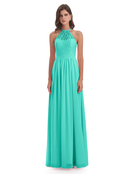 Magdalena Halter Keyhole Lace Long Bridesmaid Dresses