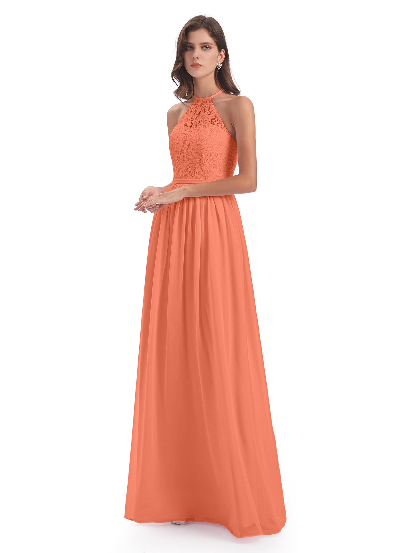 Magdalena Halter Keyhole Lace Long Bridesmaid Dresses