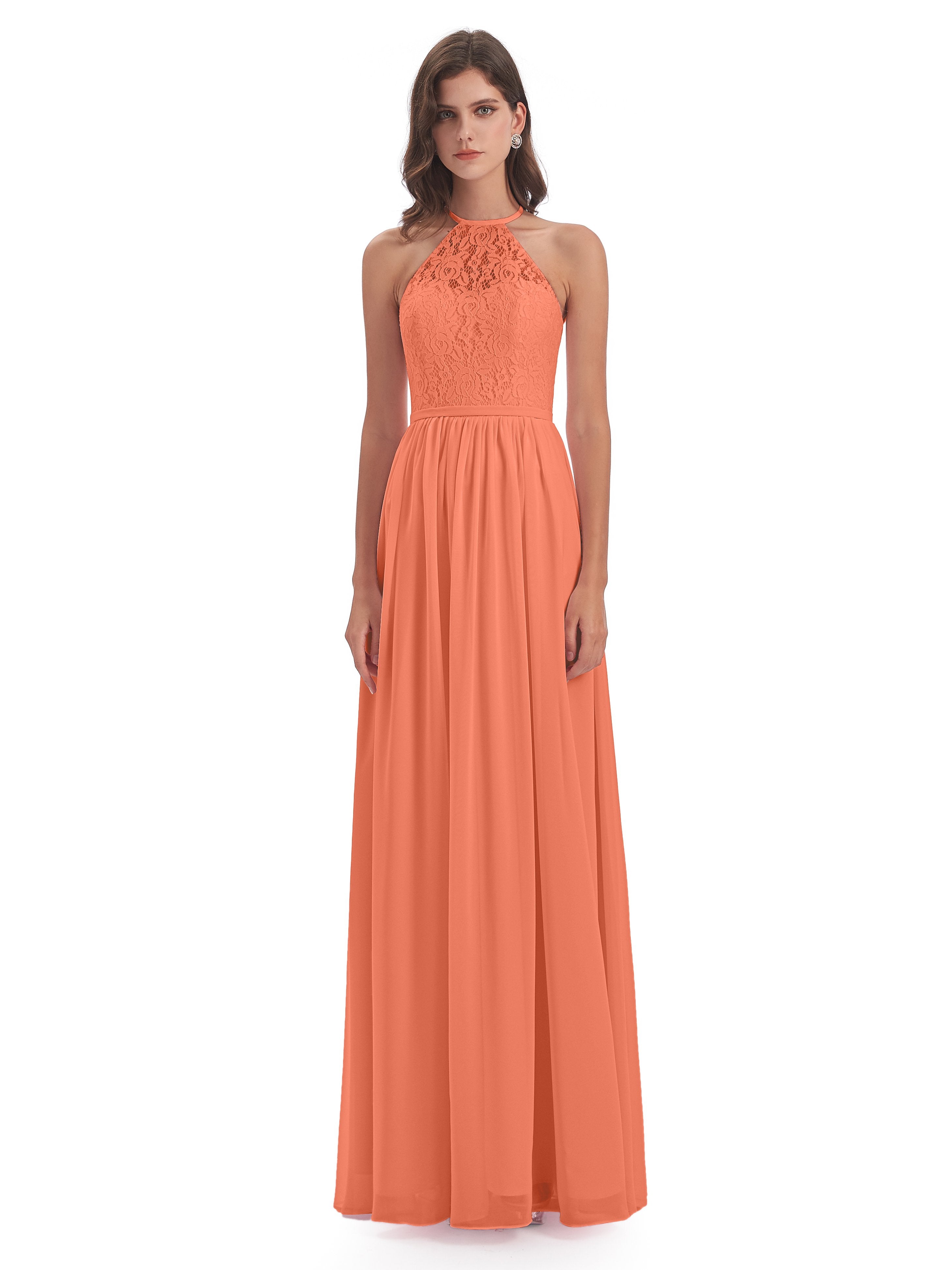 Magdalena Halter Keyhole Lace Long Bridesmaid Dresses