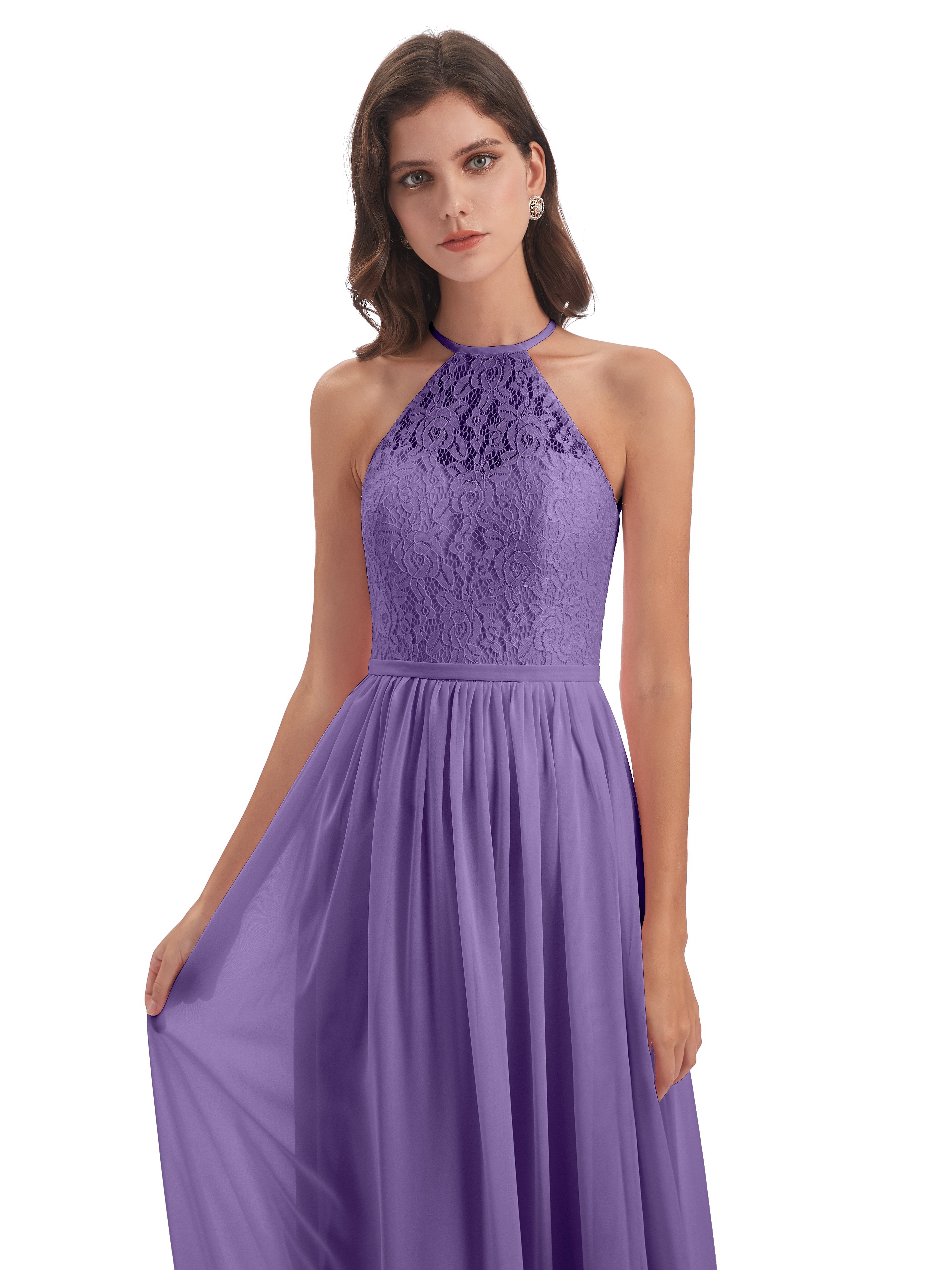 Magdalena Halter Keyhole Lace Long Bridesmaid Dresses