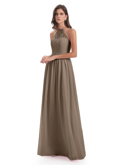 Magdalena Halter Keyhole Lace Long Bridesmaid Dresses