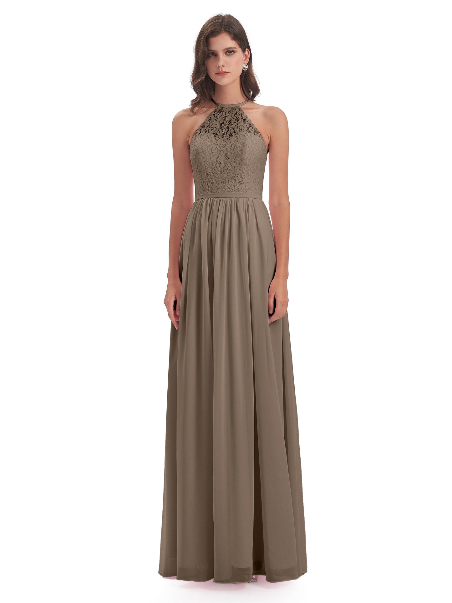 Magdalena Halter Keyhole Lace Long Bridesmaid Dresses