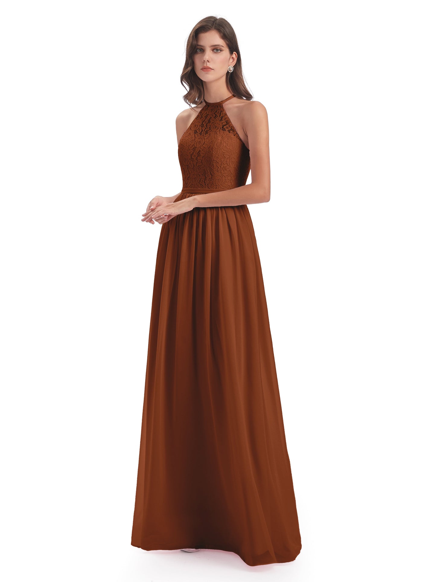 Magdalena Halter Keyhole Lace Long Bridesmaid Dresses