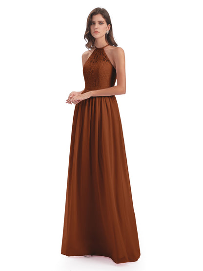 Magdalena Halter Keyhole Lace Long Bridesmaid Dresses