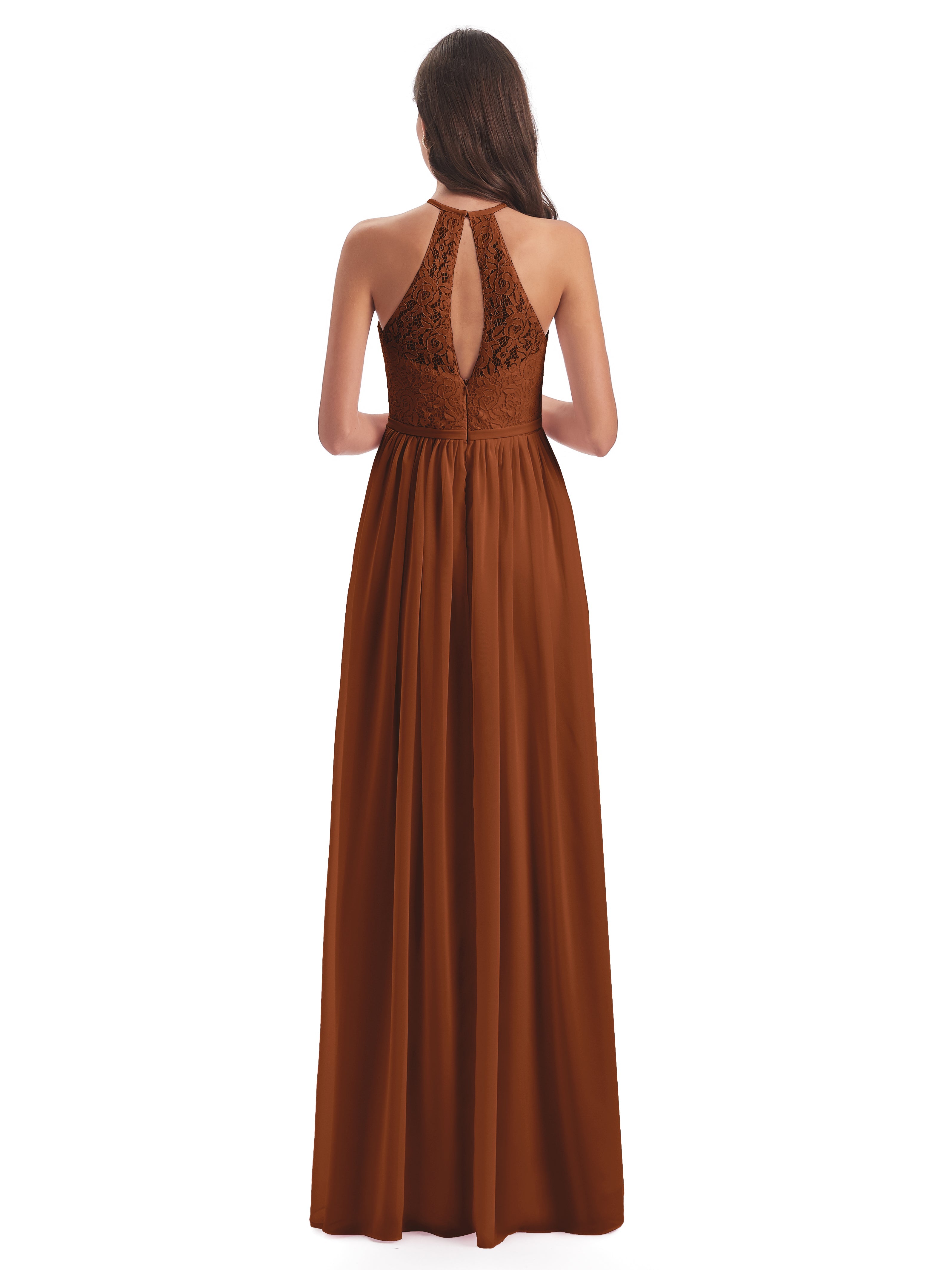 Magdalena Halter Keyhole Lace Long Bridesmaid Dresses