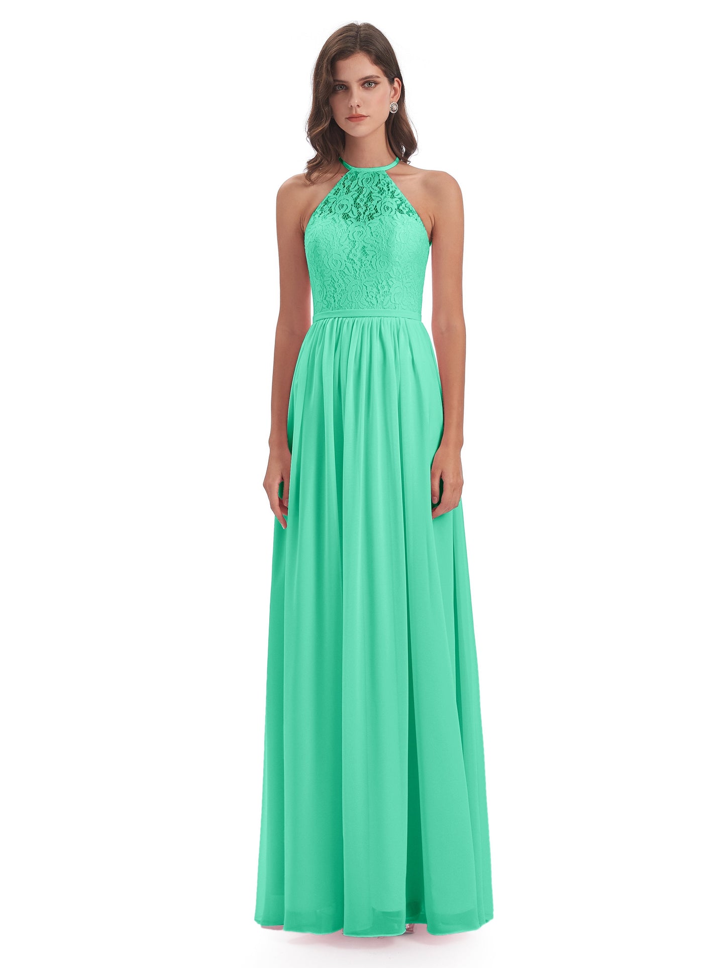 Magdalena Halter Keyhole Lace Long Bridesmaid Dresses