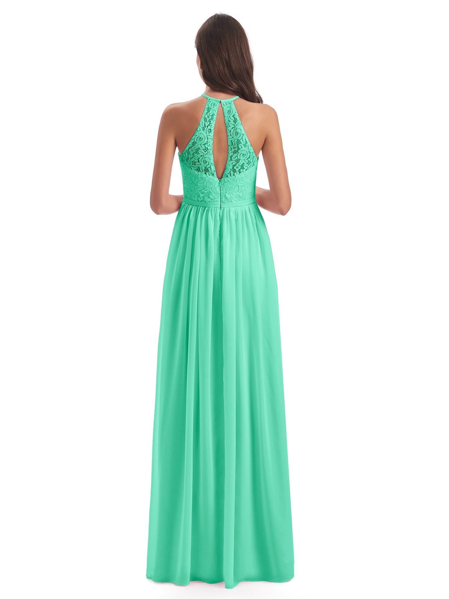 Magdalena Halter Keyhole Lace Long Bridesmaid Dresses