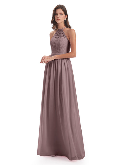 Magdalena Halter Keyhole Lace Long Bridesmaid Dresses