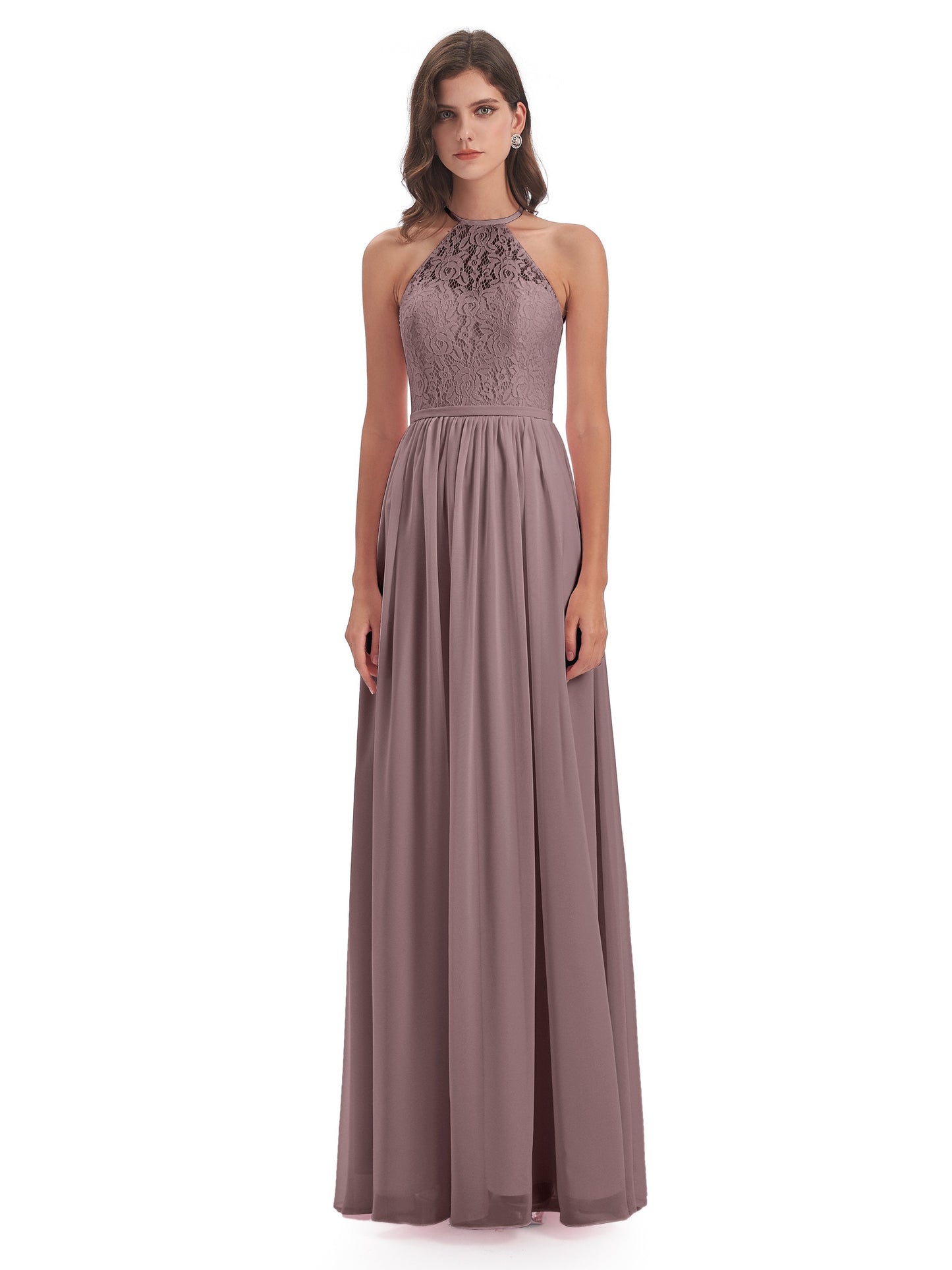 Magdalena Halter Keyhole Lace Long Bridesmaid Dresses