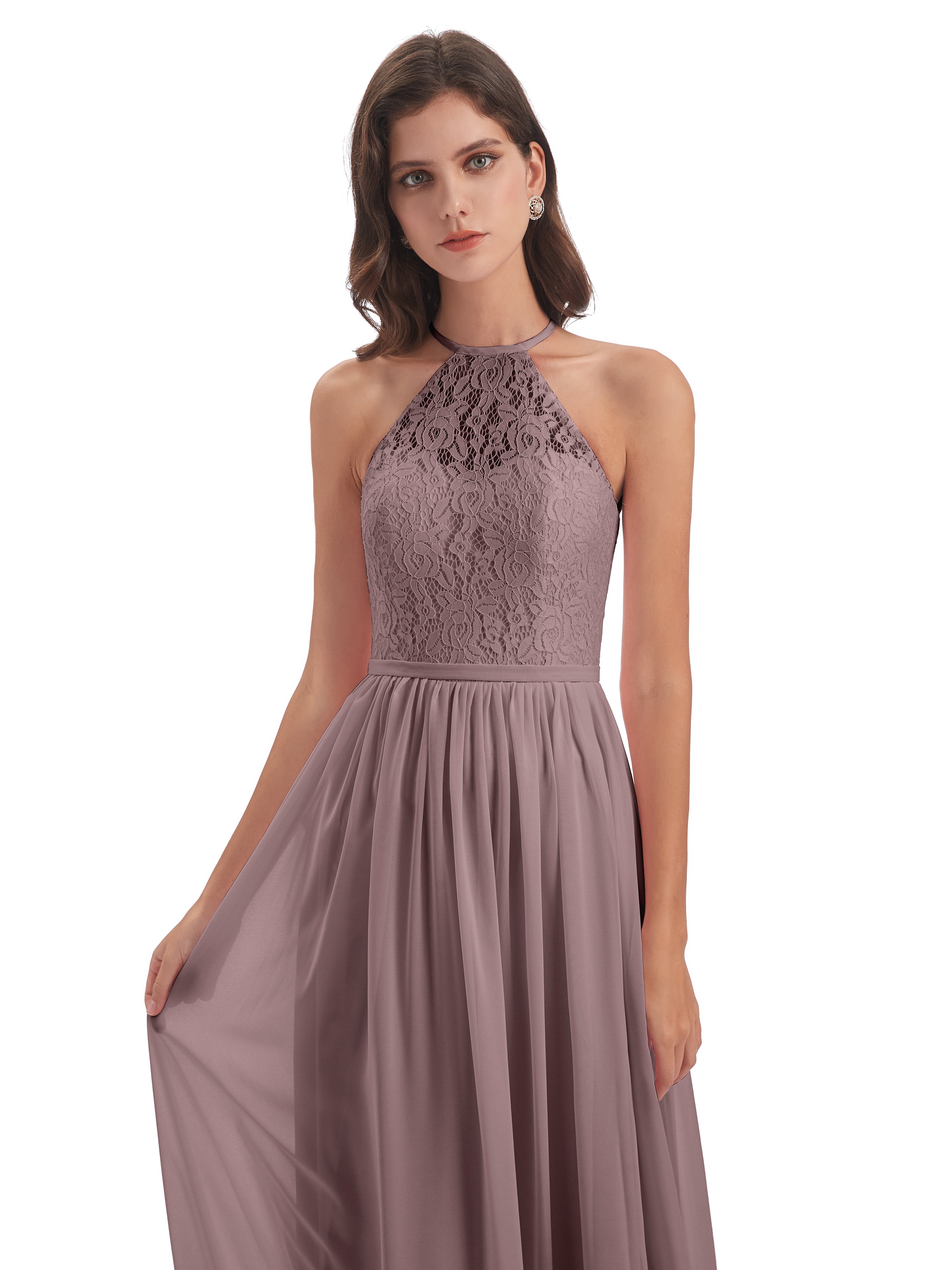 Magdalena Halter Keyhole Lace Long Bridesmaid Dresses