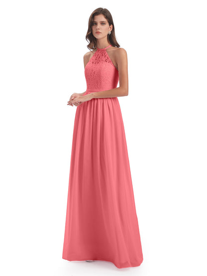 Magdalena Halter Keyhole Lace Long Bridesmaid Dresses