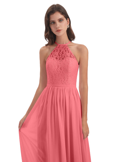 Magdalena Halter Keyhole Lace Long Bridesmaid Dresses