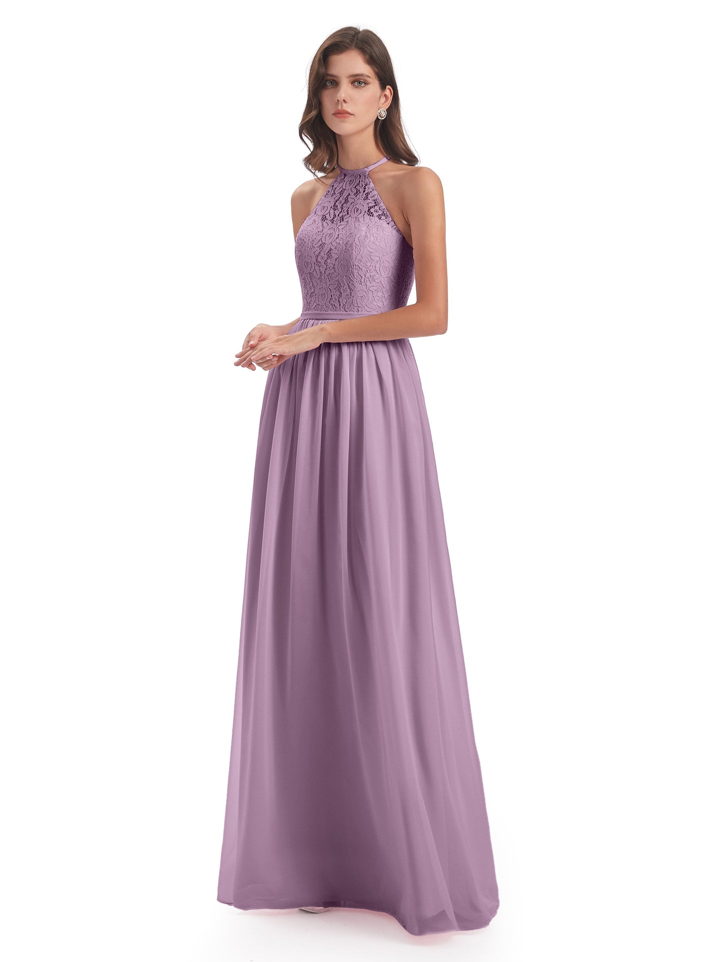 Magdalena Halter Keyhole Lace Long Bridesmaid Dresses