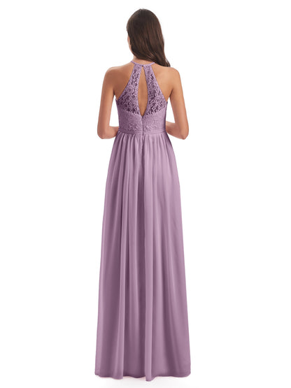 Magdalena Halter Keyhole Lace Long Bridesmaid Dresses