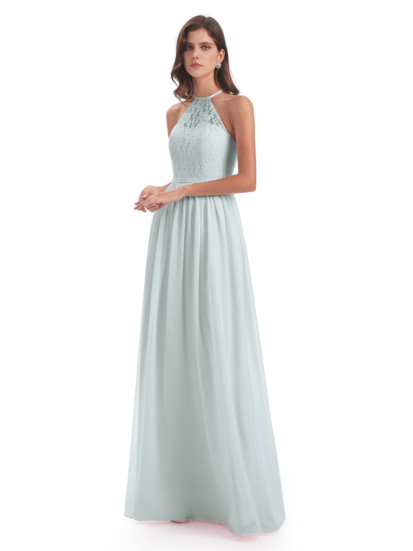 Magdalena Halter Keyhole Lace Long Bridesmaid Dresses