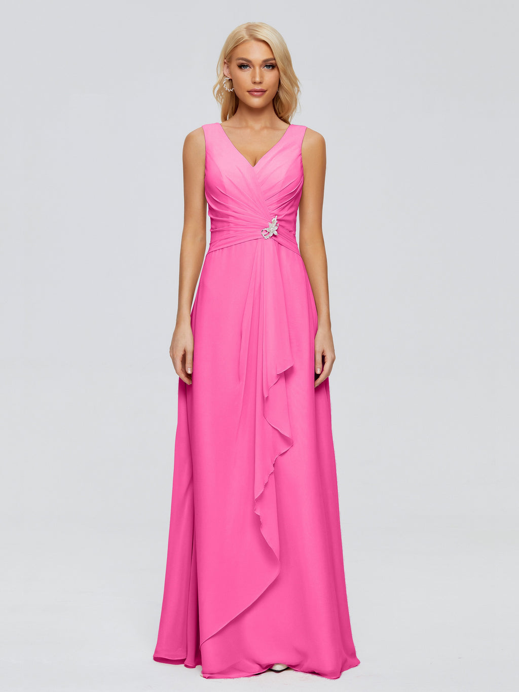 Maria V Neck Sleeveless Chiffon Bridesmaid Dresses