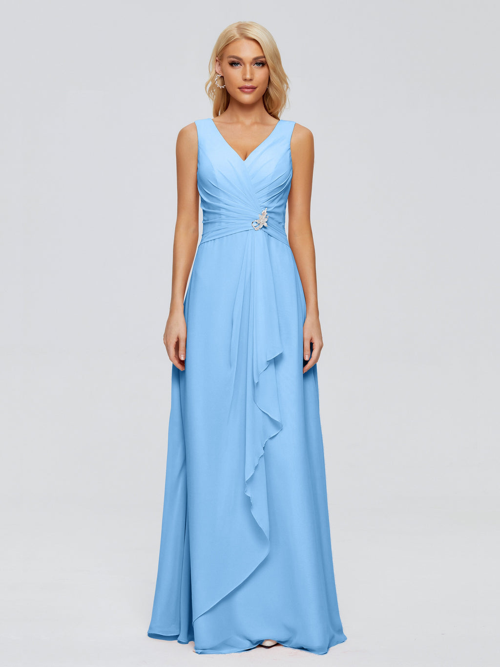 Maria V Neck Sleeveless Chiffon Bridesmaid Dresses