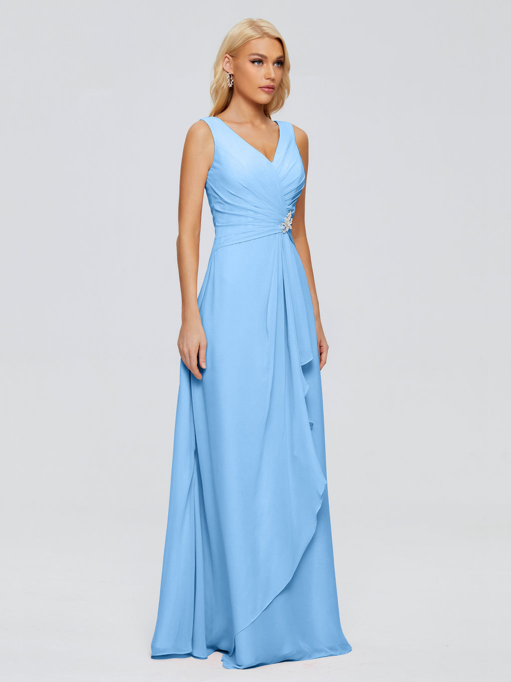 Maria V Neck Sleeveless Chiffon Bridesmaid Dresses