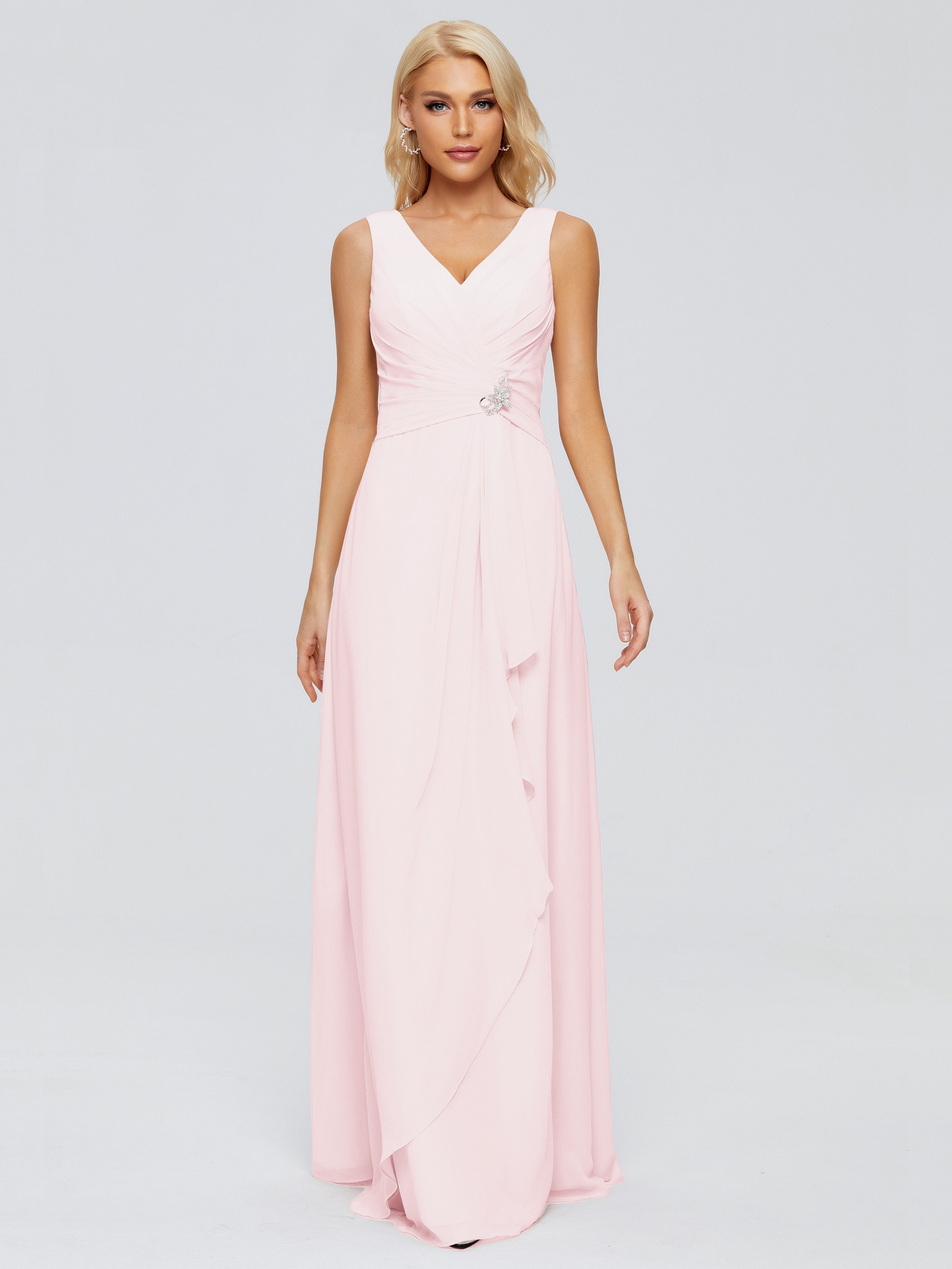 Maria V Neck Sleeveless Chiffon Bridesmaid Dresses