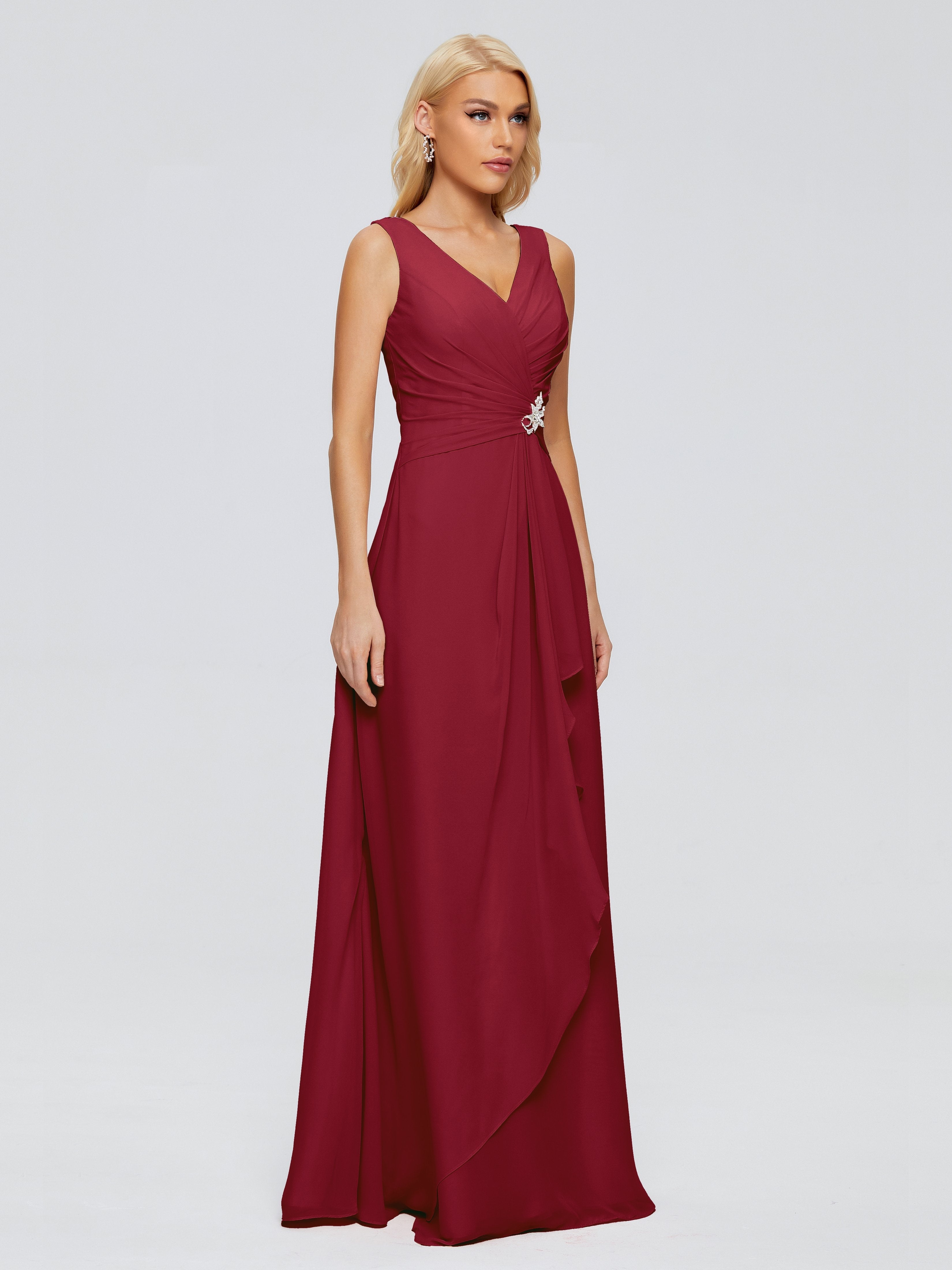 Maria V Neck Sleeveless Chiffon Bridesmaid Dresses
