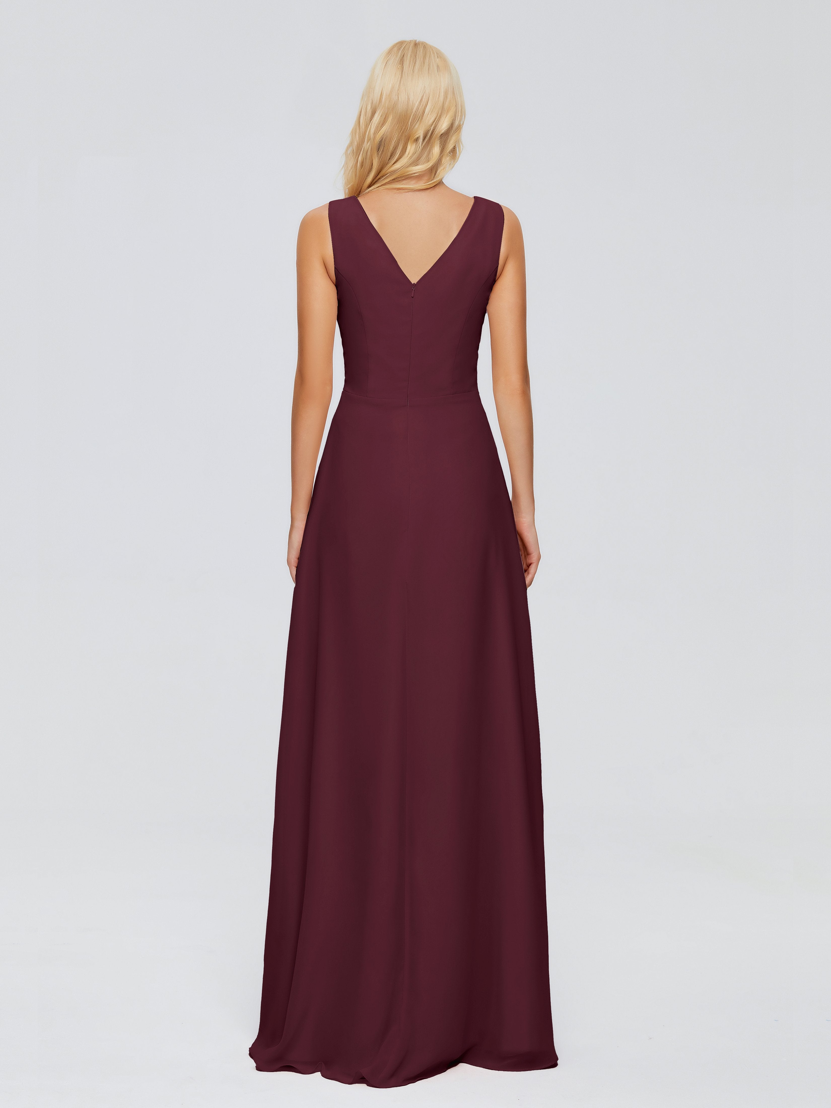 Maria V Neck Sleeveless Chiffon Bridesmaid Dresses