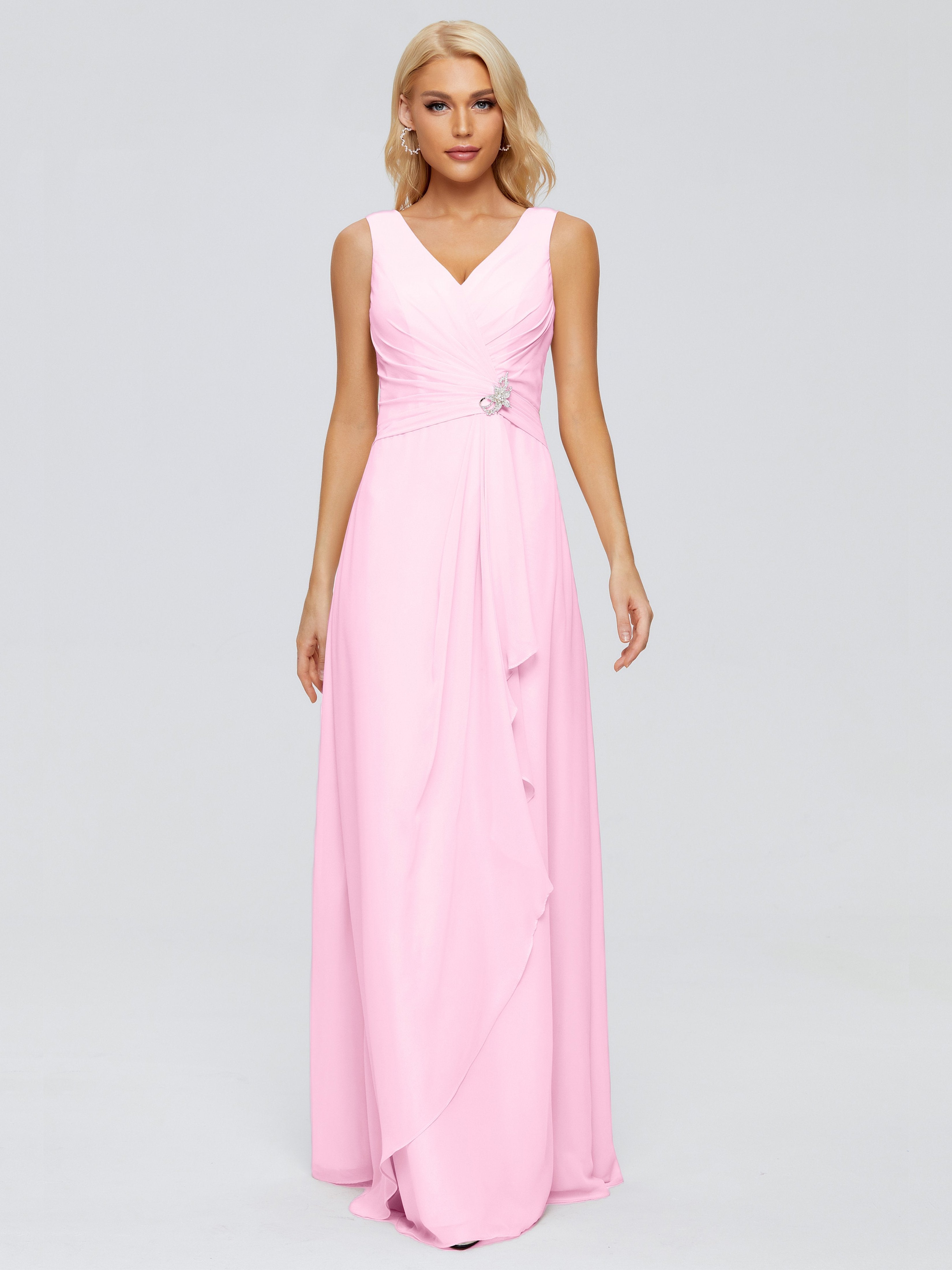 Maria V Neck Sleeveless Chiffon Bridesmaid Dresses