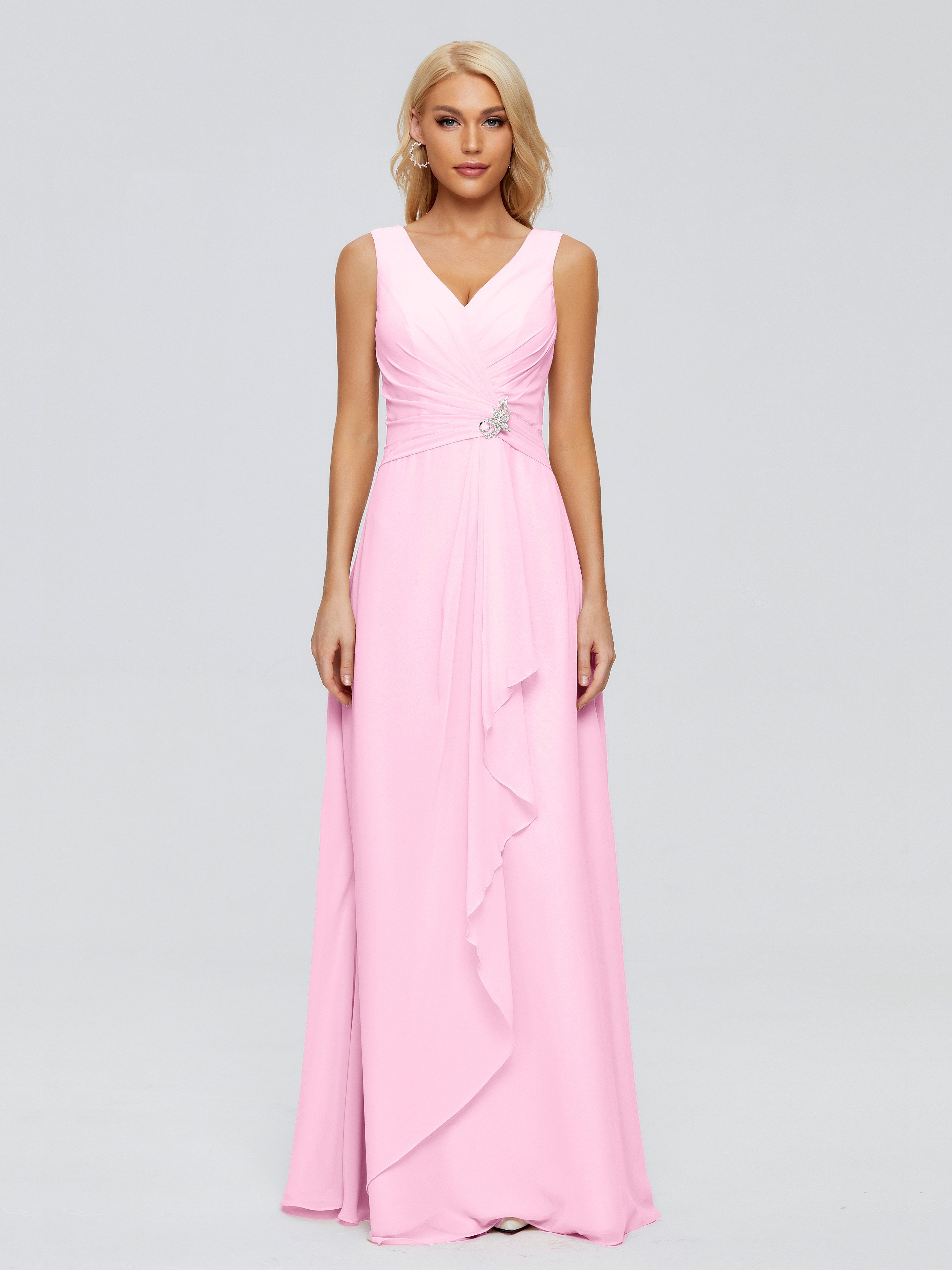 Maria V Neck Sleeveless Chiffon Bridesmaid Dresses