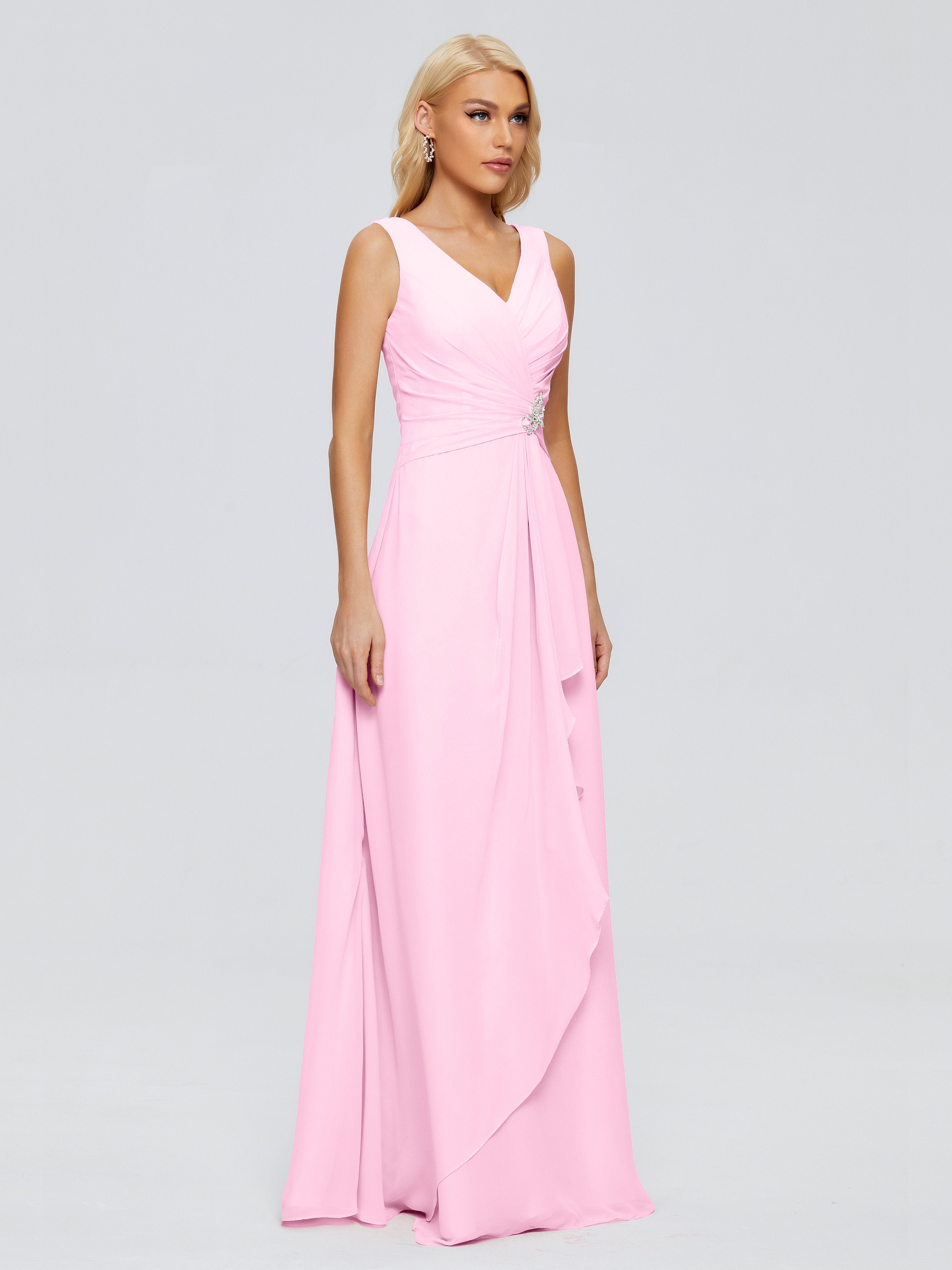 Maria V Neck Sleeveless Chiffon Bridesmaid Dresses